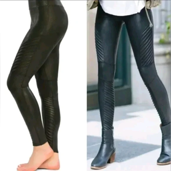 Spanx Faux Leather Moto Leggings Sz L - Picture 2 of 12